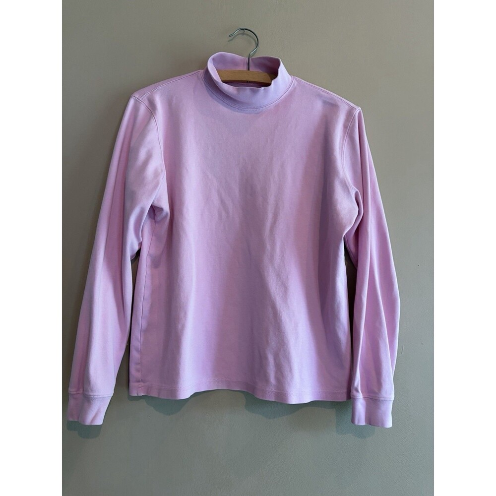 LL Bean Pima Cotton Tee Pink Long Sleeve Top Mock Neck Layer Casual Lounge M
